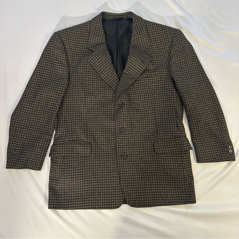 VINTAGE 90s ERMENEGILDO ZEGNA WOOL CASHMERE BLAZER Houndstooth Made to Measure